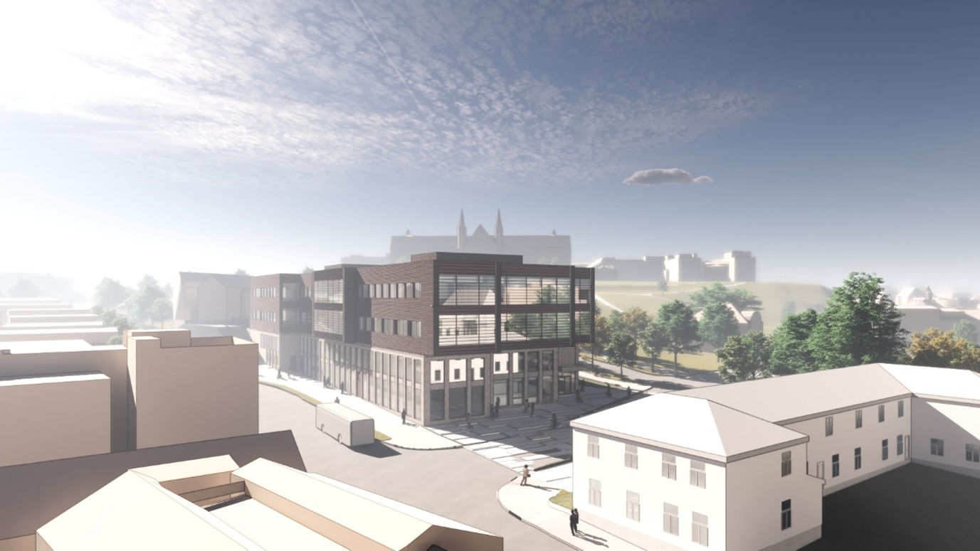 Tegning av hvordan bygget til Institutt for musikk skal bli.